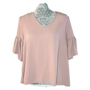 Catherine Malandrino Blush Pink Ruffle Sleeve V-Neck Blouse | Size Medium